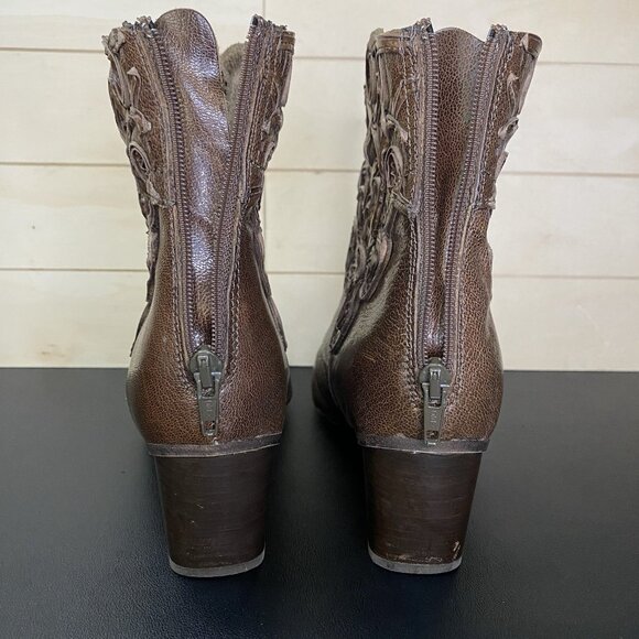 Sesto Meucci Tacca Booties Women's Size 8 Shoes M Brown Leather Zip Boots Floral - Picture 7 of 12